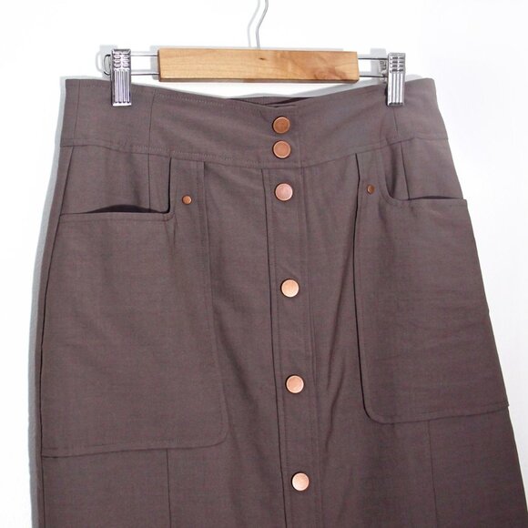 Vintage 90s RODIER Taupe Pencil Skirt Deep Pockets Snap Front Closure - Picture 4 of 5